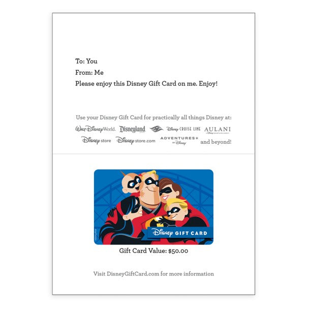 Tarjeta de regalo Disney de Los Increíbles
