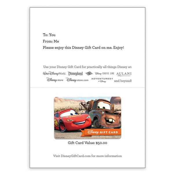 Tarjeta de regalo Disney Cars