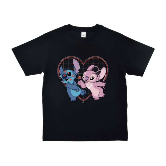 Polera de Stitch y Angel con corazones y besos