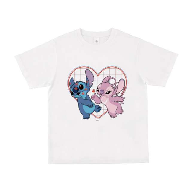 Polera de Stitch y Angel con corazones y besos