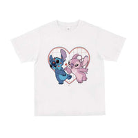 Polera de Stitch y Angel con corazones y besos
