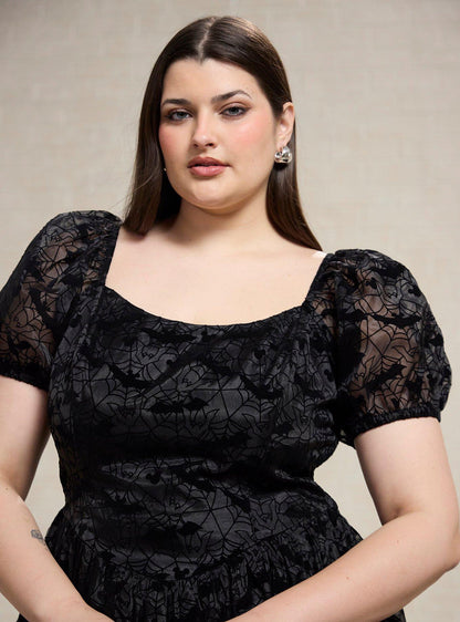 Vestido plus size de Mickey Mouse con mangas abullonadas