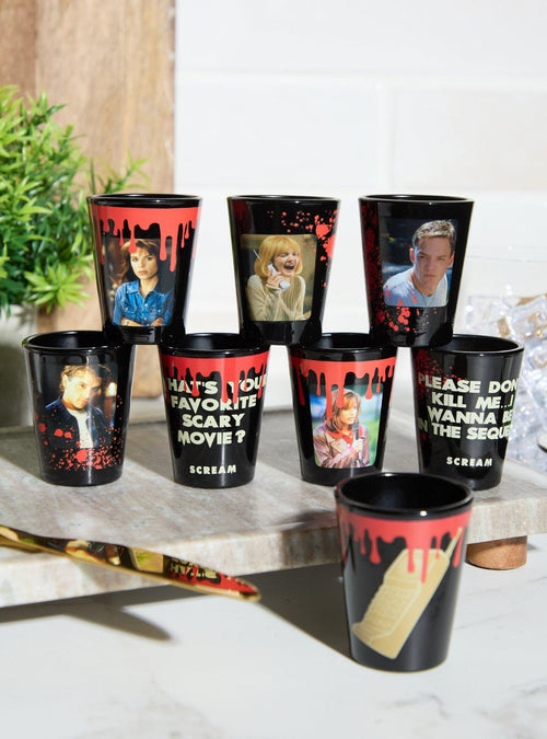 Vaso mini de vidrio Scream con personajes y frases