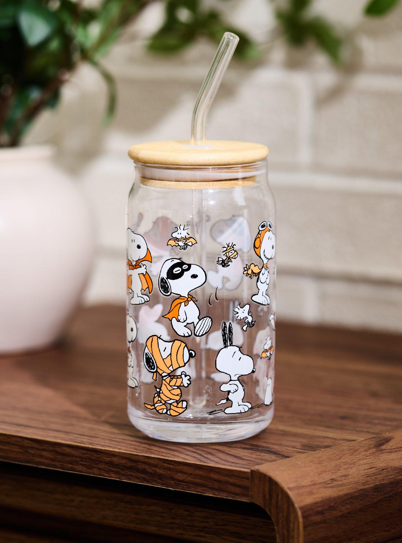 Vaso de vidrio Peanuts Snoopy con bombilla