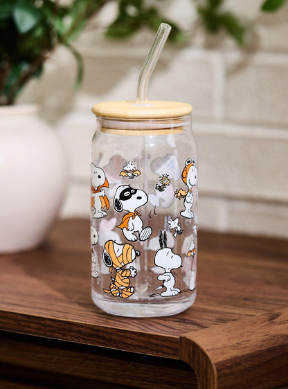 Vaso de vidrio Peanuts Snoopy con bombilla
