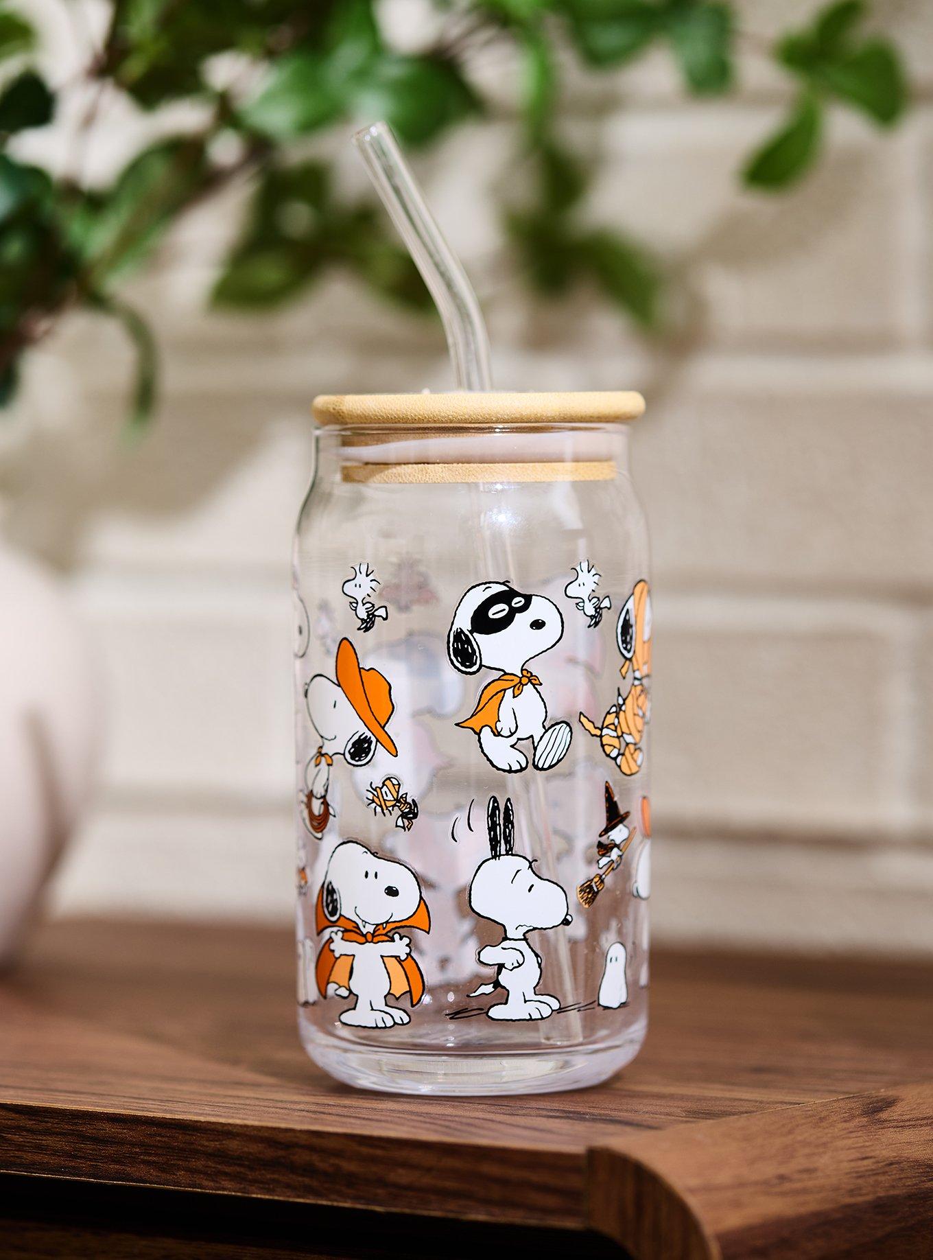 Vaso de vidrio Peanuts Snoopy con bombilla