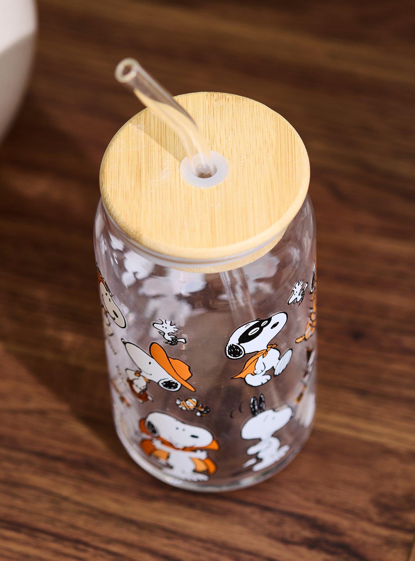 Vaso de vidrio Peanuts Snoopy con bombilla
