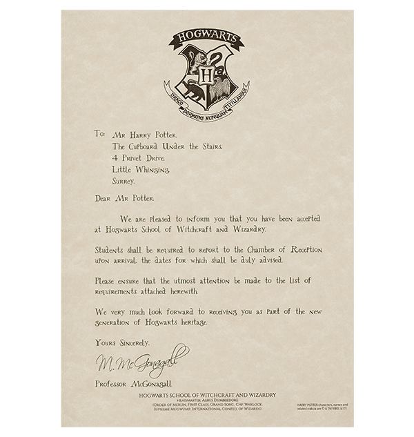 Set réplica personalizado de carta de Hogwarts