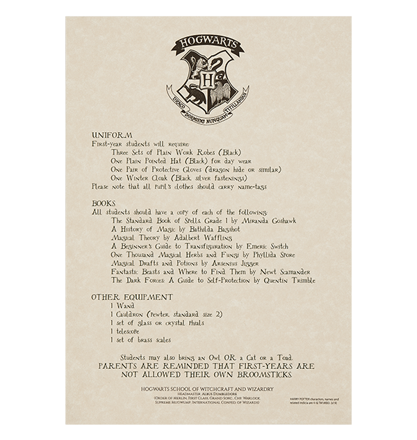 Set réplica personalizado de carta de Hogwarts