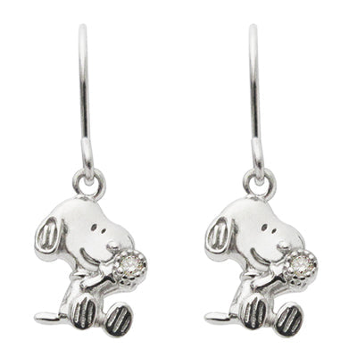 Aros de plata de Snoopy con diamante