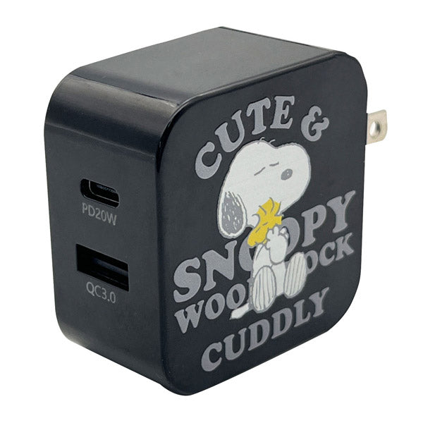 Cargador Snoopy USB-C + USB-A AC-100 negro