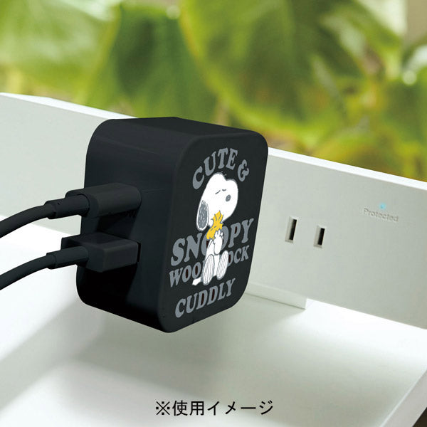 Cargador Snoopy USB-C + USB-A AC-100 negro