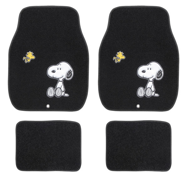 Alfombras de piso Snoopy para auto, set de 4 negras
