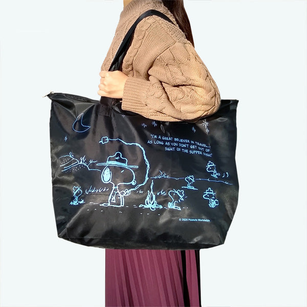 Bolso tote plegable Snoopy L - Campamento negro