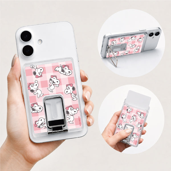 Portatarjetas transparente con soporte MagSafe de Snoopy y Belle