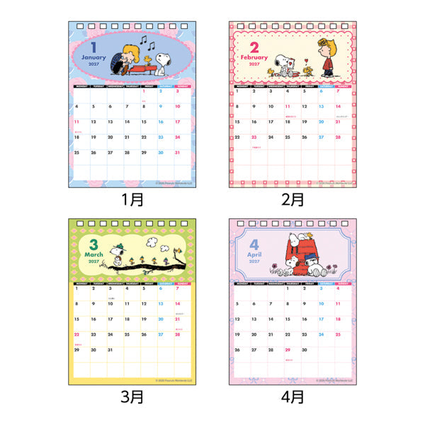 Calendario de escritorio Snoopy 2027 con mensajes