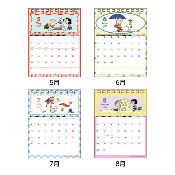 Calendario de escritorio Snoopy 2027 con mensajes