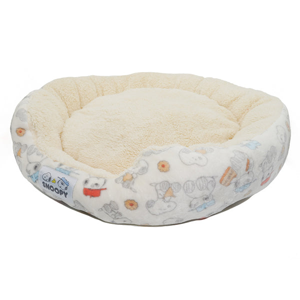 Cama redonda para mascotas Snoopy con diseño de galletas