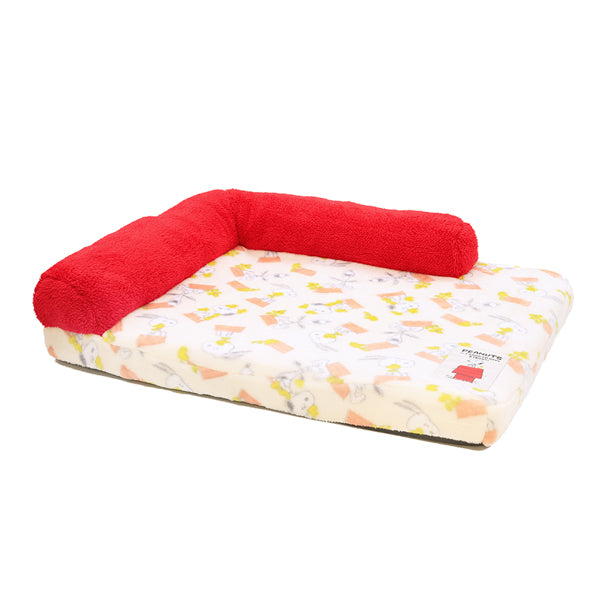 Cama para mascotas Snoopy con cojín y techo rojo