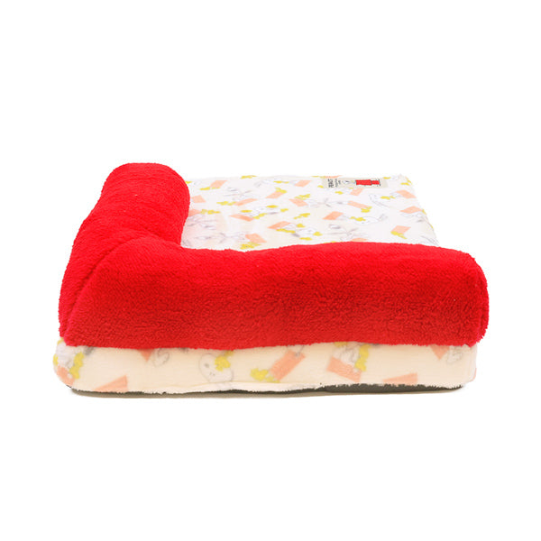 Cama para mascotas Snoopy con cojín y techo rojo