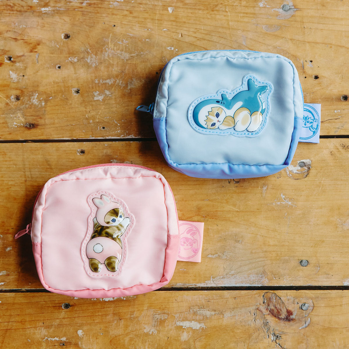Estuche mofusand con aplique de gatito conejo, rosado