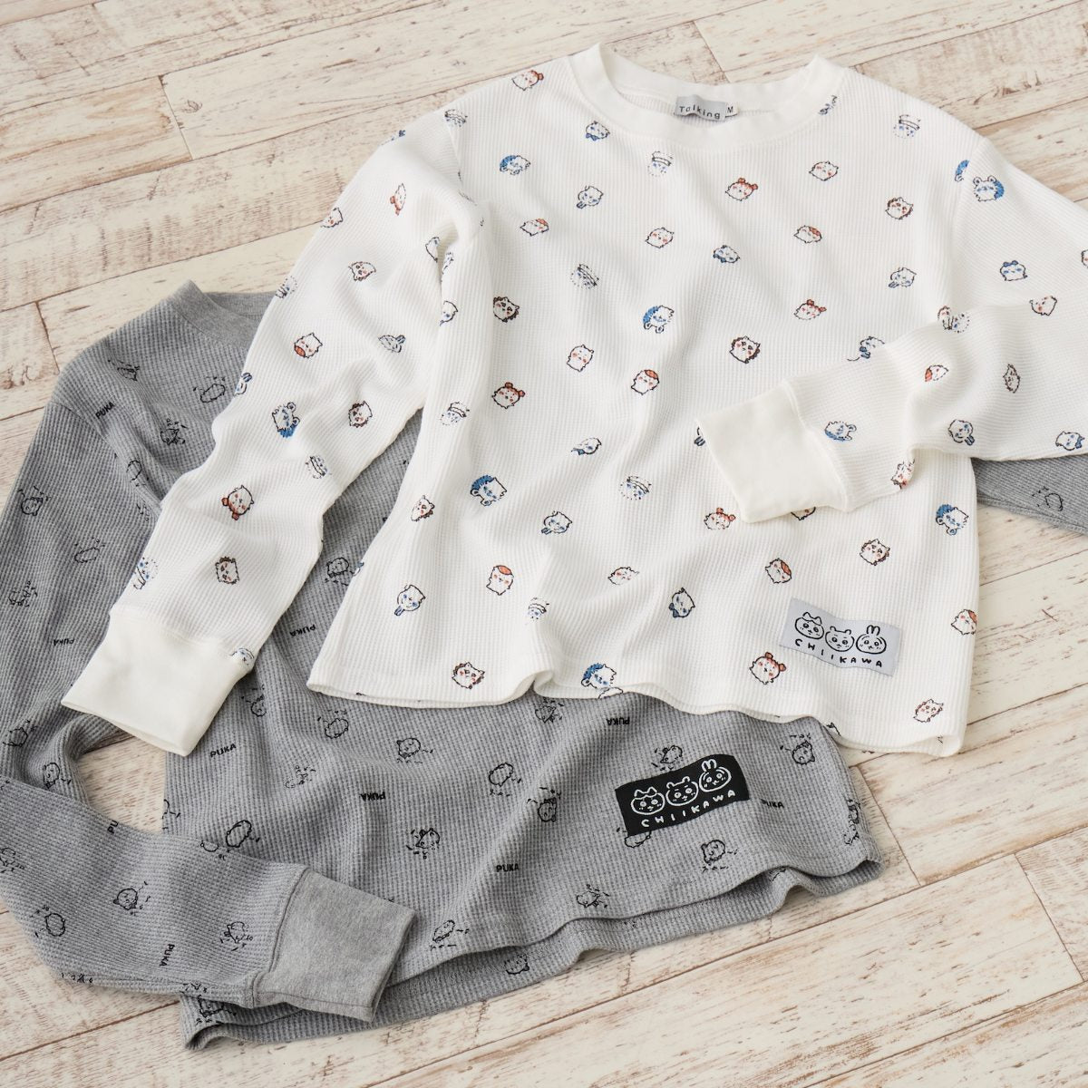 Polera waffle manga larga Chiikawa blanca