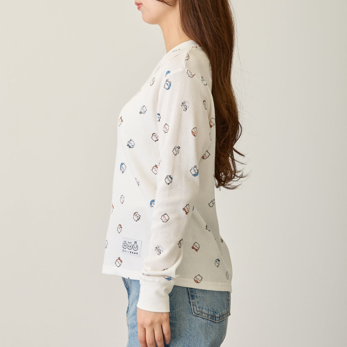 Polera waffle manga larga Chiikawa blanca