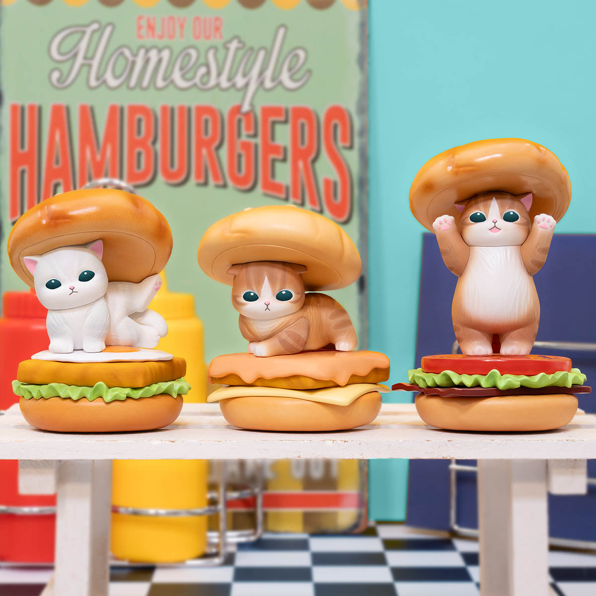 Mofusand GPS BOX: colección de 8 figuras de gatitos hamburguesa