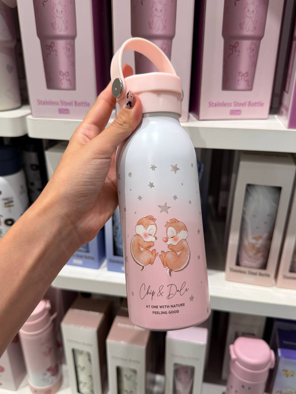 Botella Chip y Dale Rosada con Estrellas