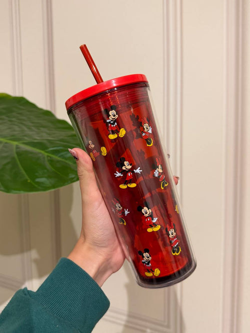 Vaso Mickey y Minnie Rojo con Bombilla