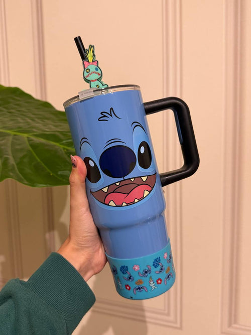 Vaso Térmico Stitch Azul con Tapa y Asa