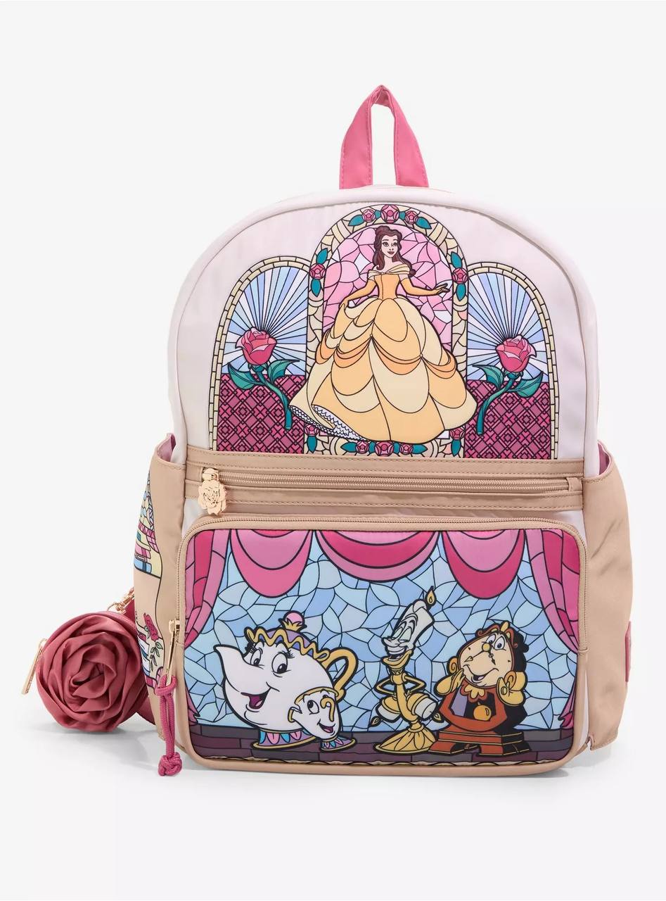 Mochila Bella y la Bestia Vitral Rosado