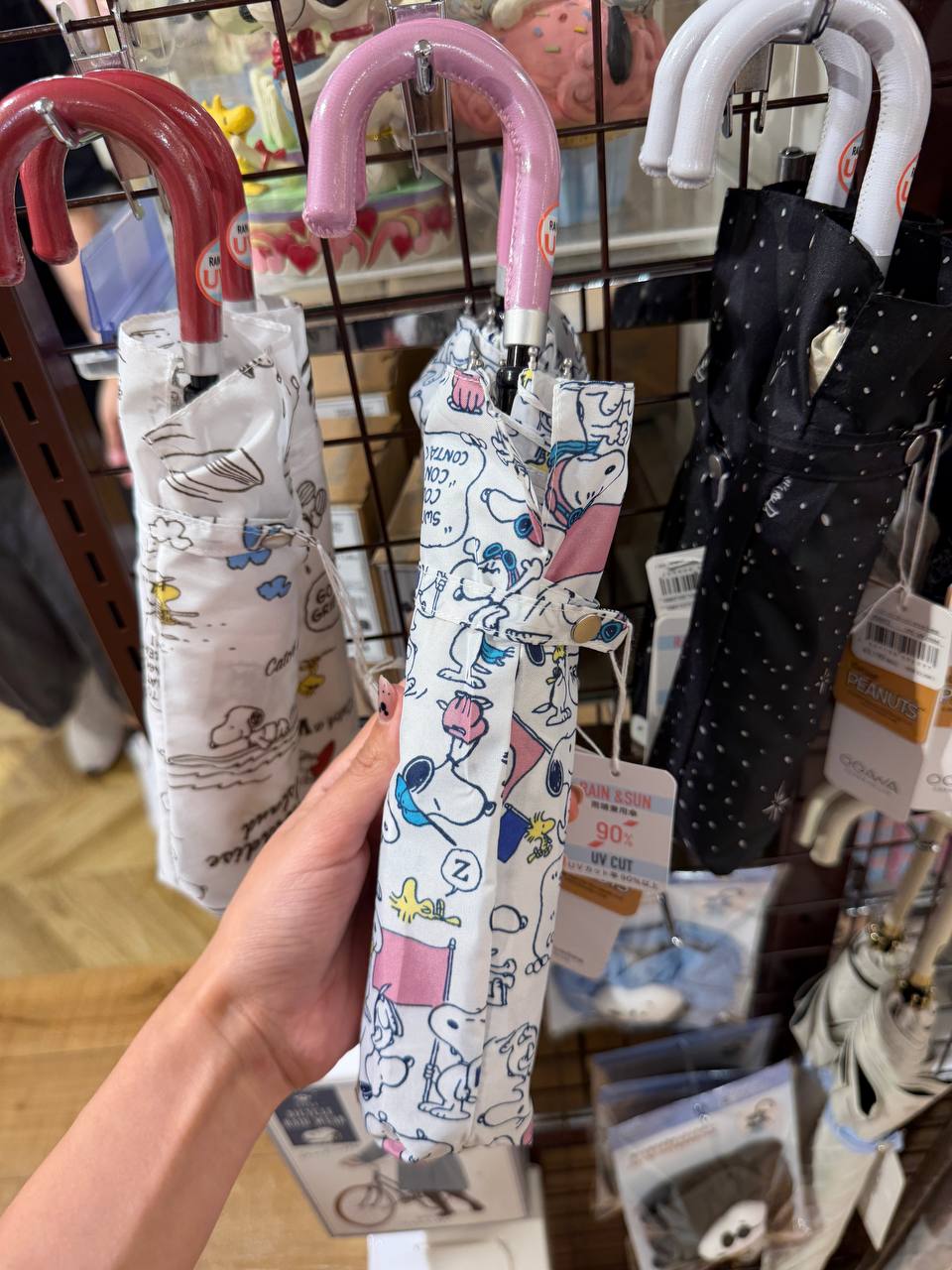 Paraguas Snoopy Estampado Rosado y Celeste