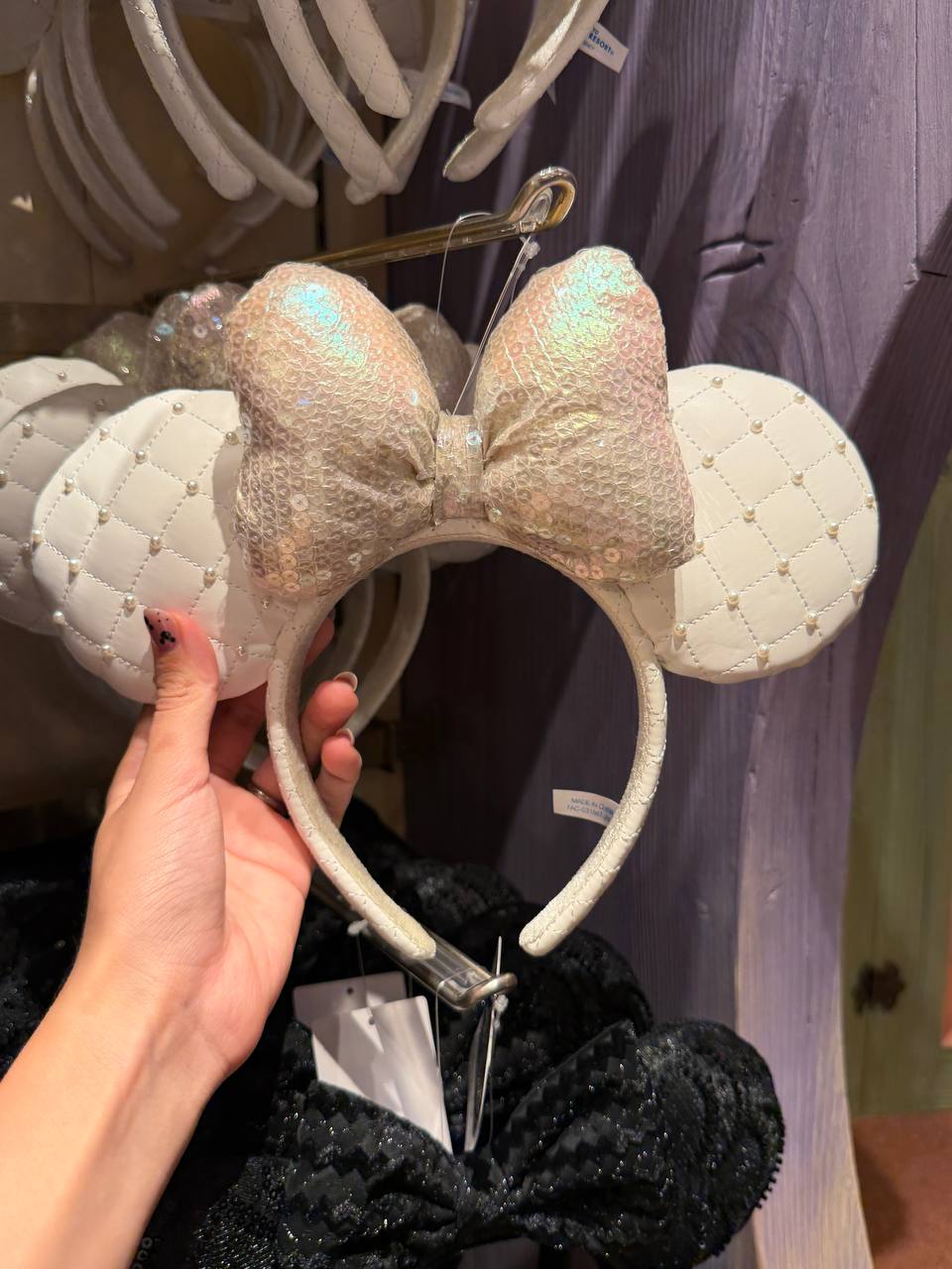 Orejitas Minnie Blancas con Lazo Tornasol