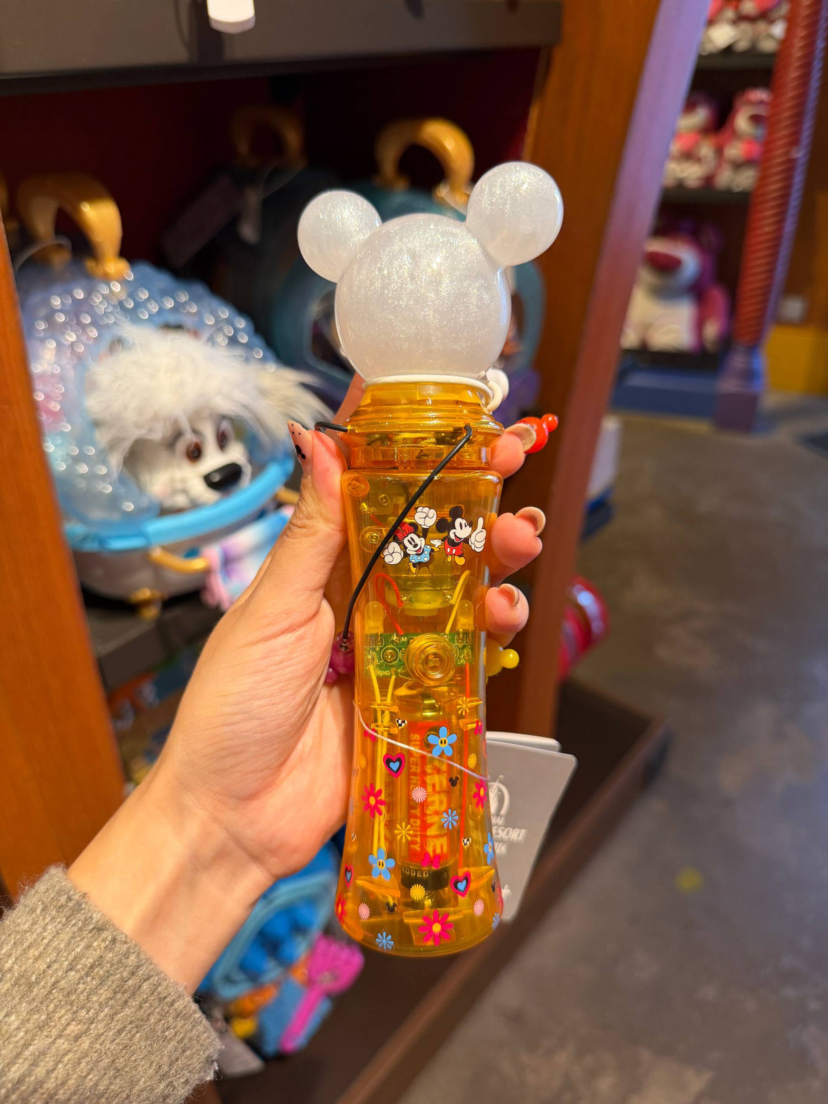 Spiner Mickey Mouse Transparente con Flores