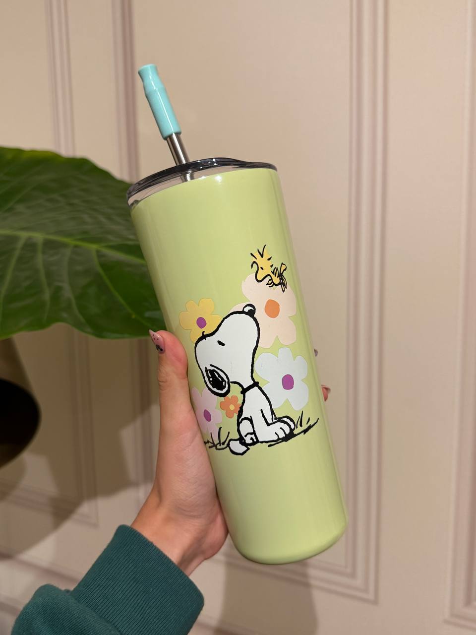Vaso Térmico Snoopy Verde con Bombilla