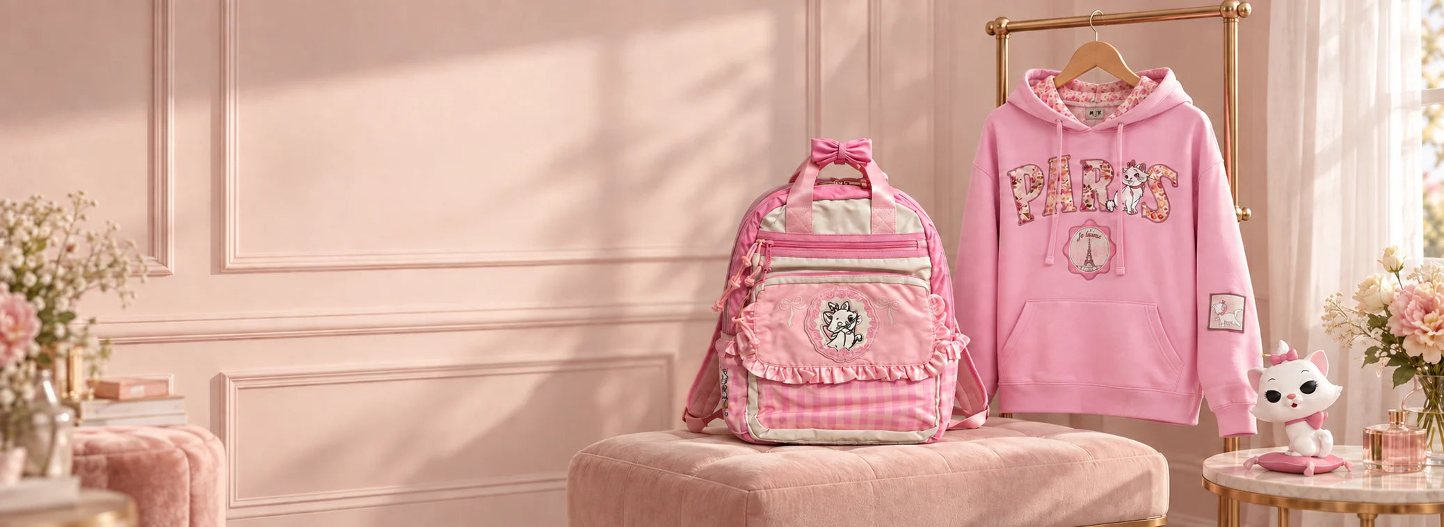 Colección Marie en un vestidor rosa iluminado por el sol